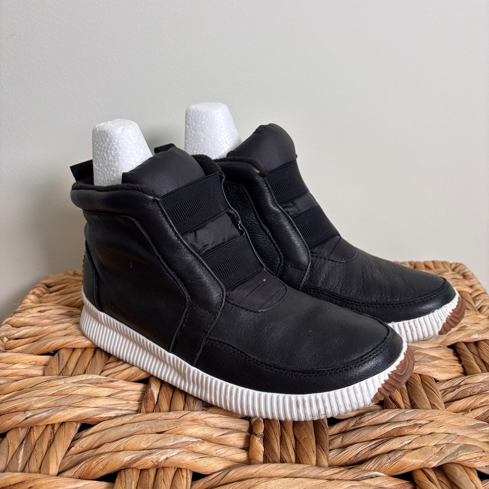 Sorel Womens Boots Sz 8.5 NL3807-010 Black‎ Waterproof Slip On Leather Shoes